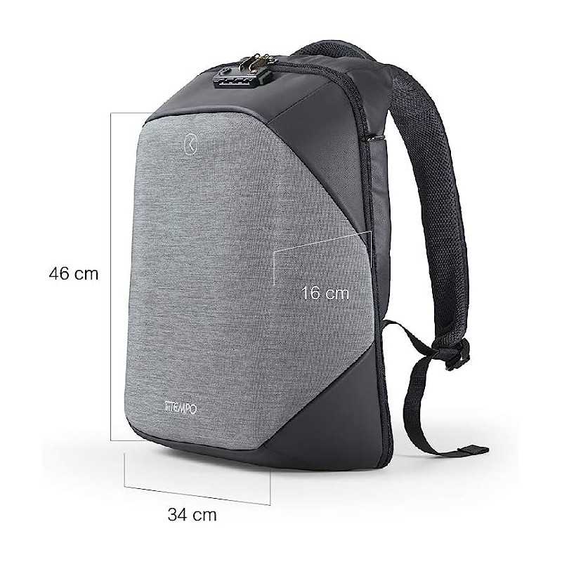 Tekniko big GRIGIO CHIARO - Zaino Antifurto dimensioni 34 x 46 x 16 cm Intempo idrorepellente tecnico con serratura presa usb