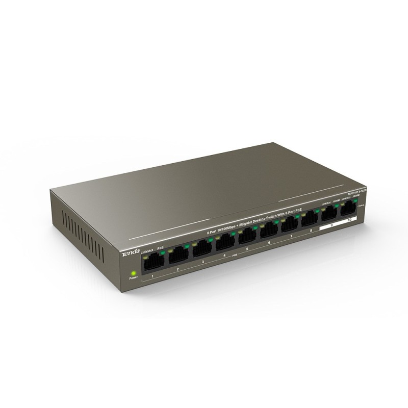 Tenda 8-Port10/100Mbps+2 Gigabit Desktop Switch With 8-Port PoE