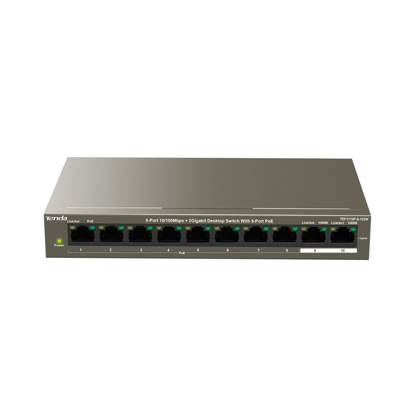 Tenda 8-Port10/100Mbps+2 Gigabit Desktop Switch With 8-Port PoE